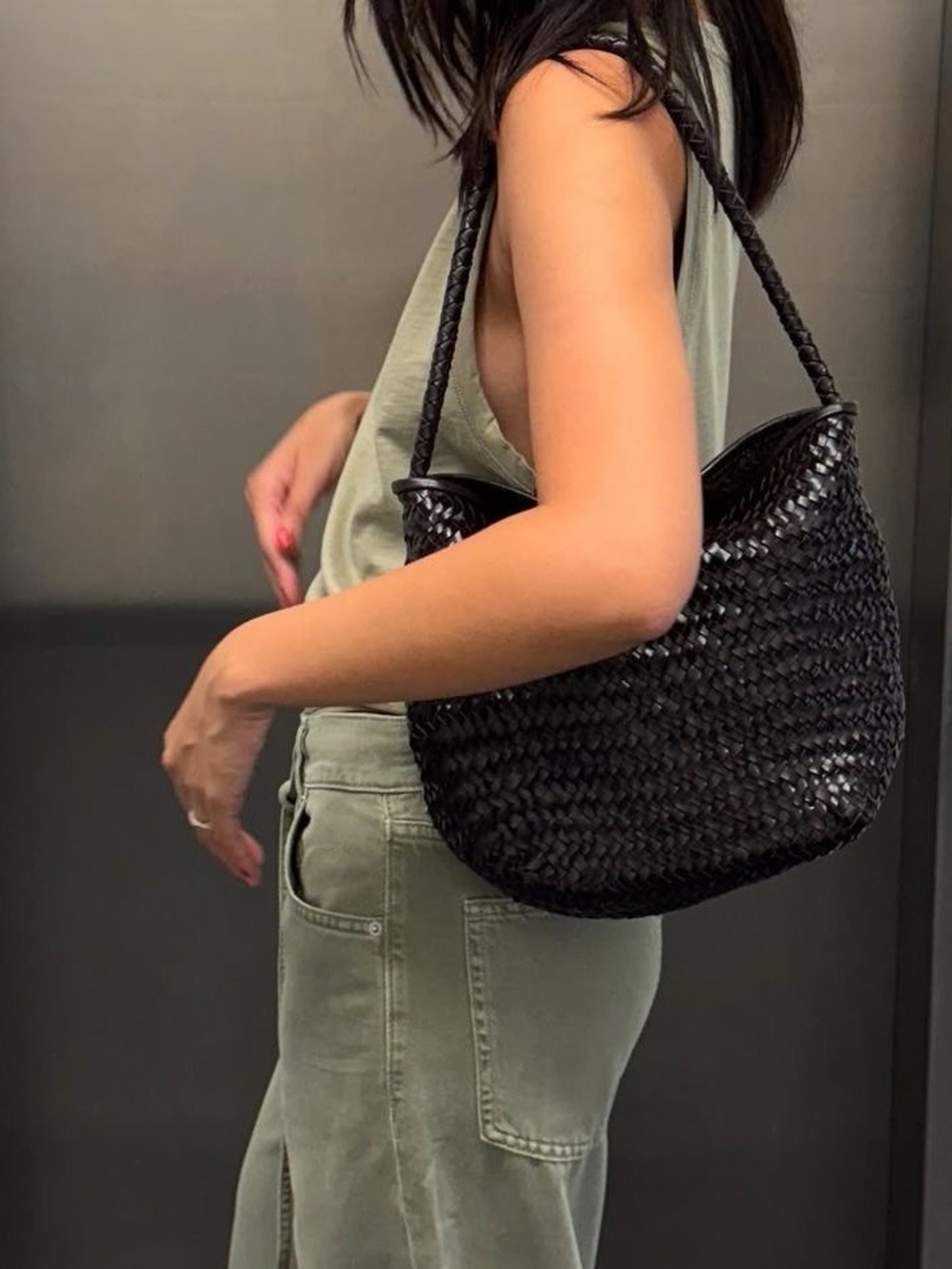 Woven Black Shoulder Bag